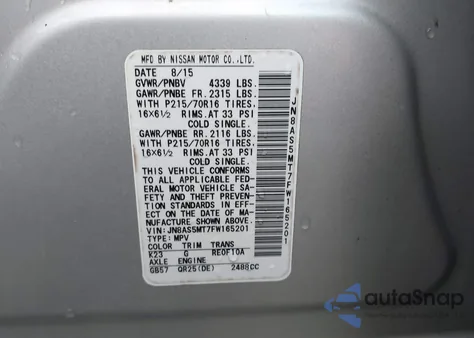 2015 Nissan Rogue Select S from USA, damaged, VIN JN8AS5MT7FW165201